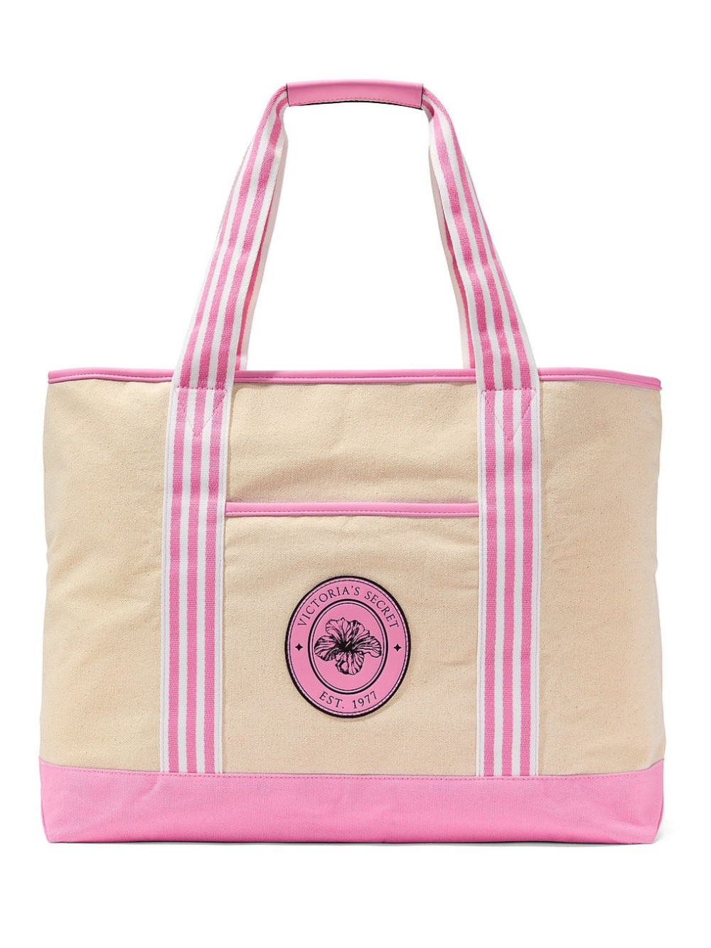 Victoria's Secret Limited Edition Canvas Tote Bag w/ Pink & White Stripe Zip Top